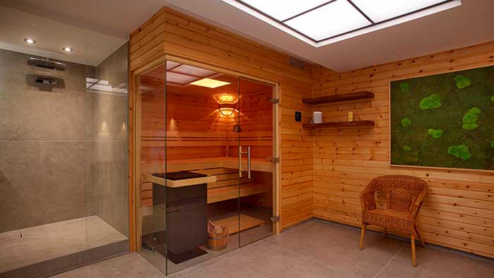 Müther-Sauna, integriert in ein Badezimmer